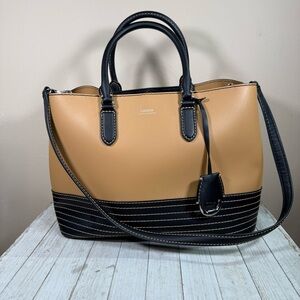 Lauren by Ralph Lauren Tan/Black Leather Large Tote Carry-all Shoulder Bag
